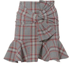 Veronica Beard Draped Flounce Picnic Plaid Mini Skirt